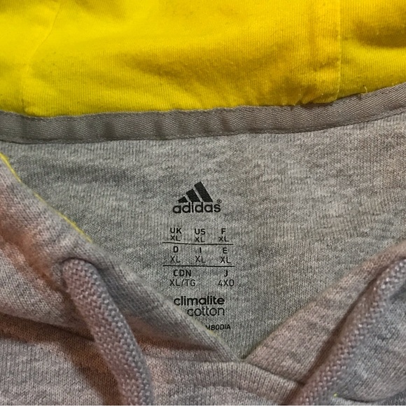 Adidas Gray and Yellow Climate Cotton Hoodie, Mens Size XL - Picture 4 of 9